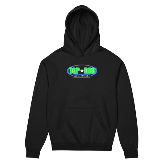 Top Dog Action Green hoodie in black, front view