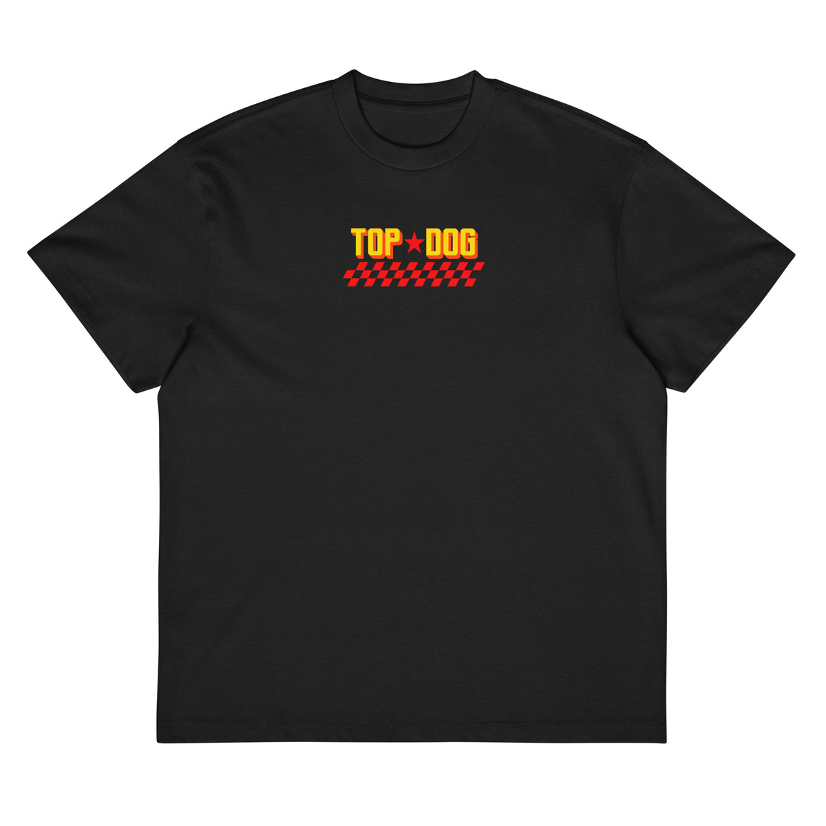 Top Dog Racing box tee in black, front view