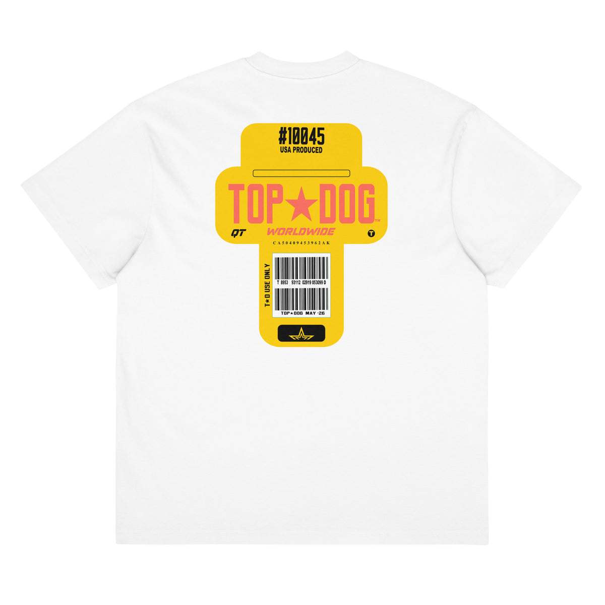 Top Dog TAG box tee in white, back view