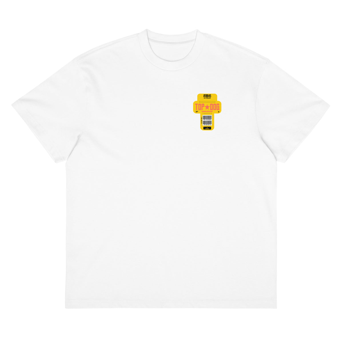 Top Dog TAG box tee in white, front view