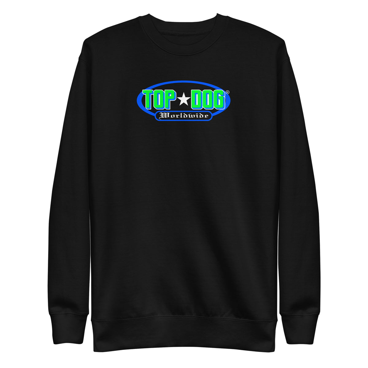 Top Dog Action Green sweater in black, front view