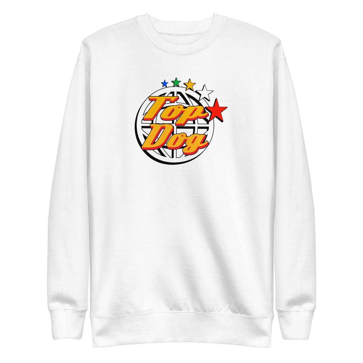 Top Dog Shooting Star sweater in white, front view